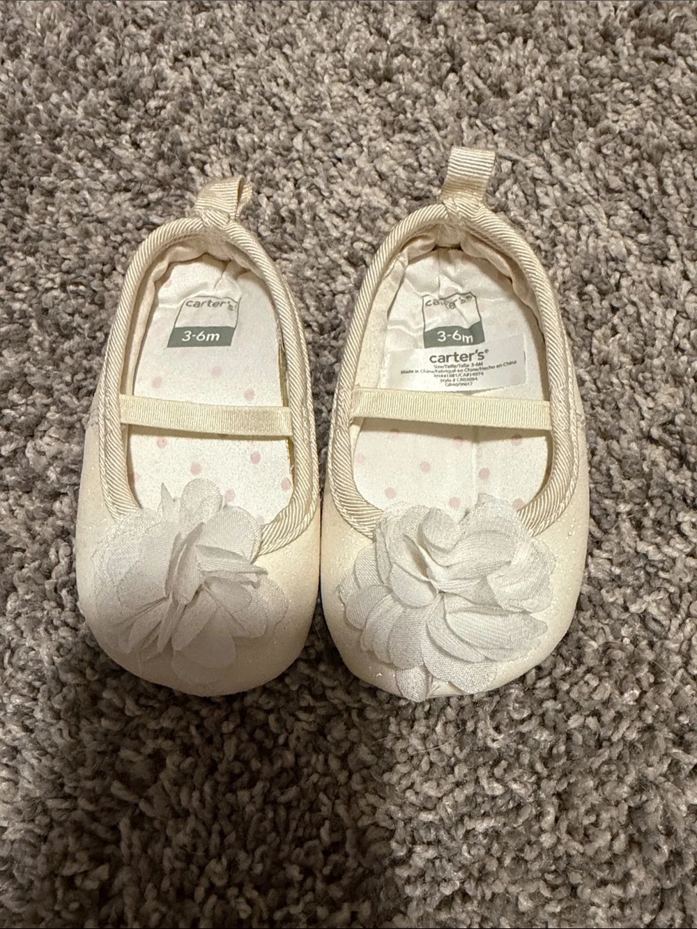 Carter's Cream Baby Ballet Flats with Fabric Flower